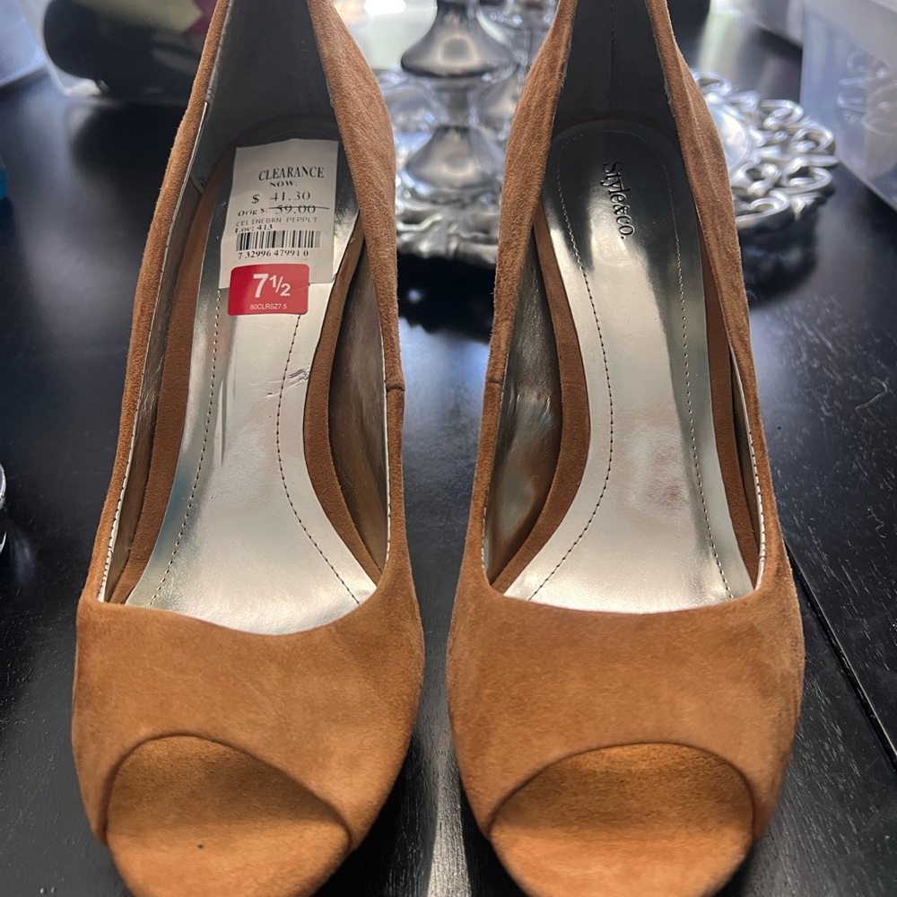 Style & Co. Tan Peep Toe Heels